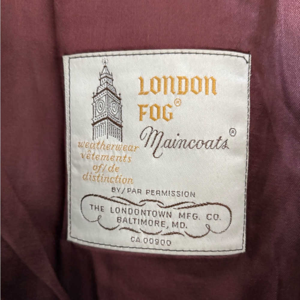 London Fog Camel Tan Single-Breasted Coat with Burgundy Lining - Picture 8 of 11